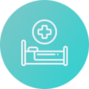 Circle with hospital bed icon to make image of patients that may feel lonely in hospital rooms, that are now able to communicate with family