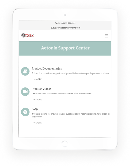 Modèle tablette Aetonix Application tablette Aetonix System sur page du centre de support