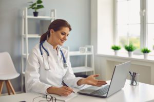 female doctor on video call